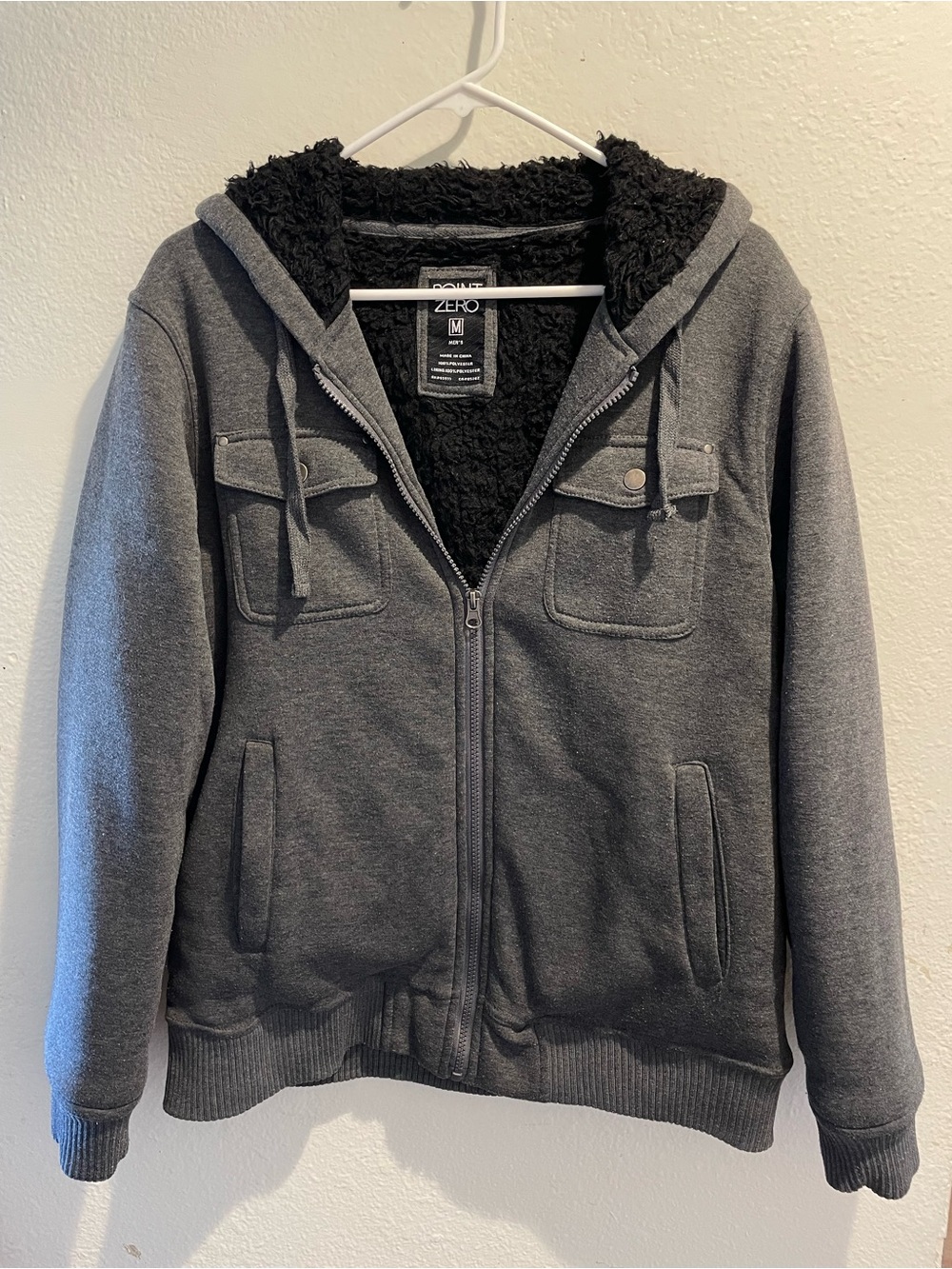 Point Zero Men's Sherpa Lined Full Zip Hoodie Jacket Gray Size Medium